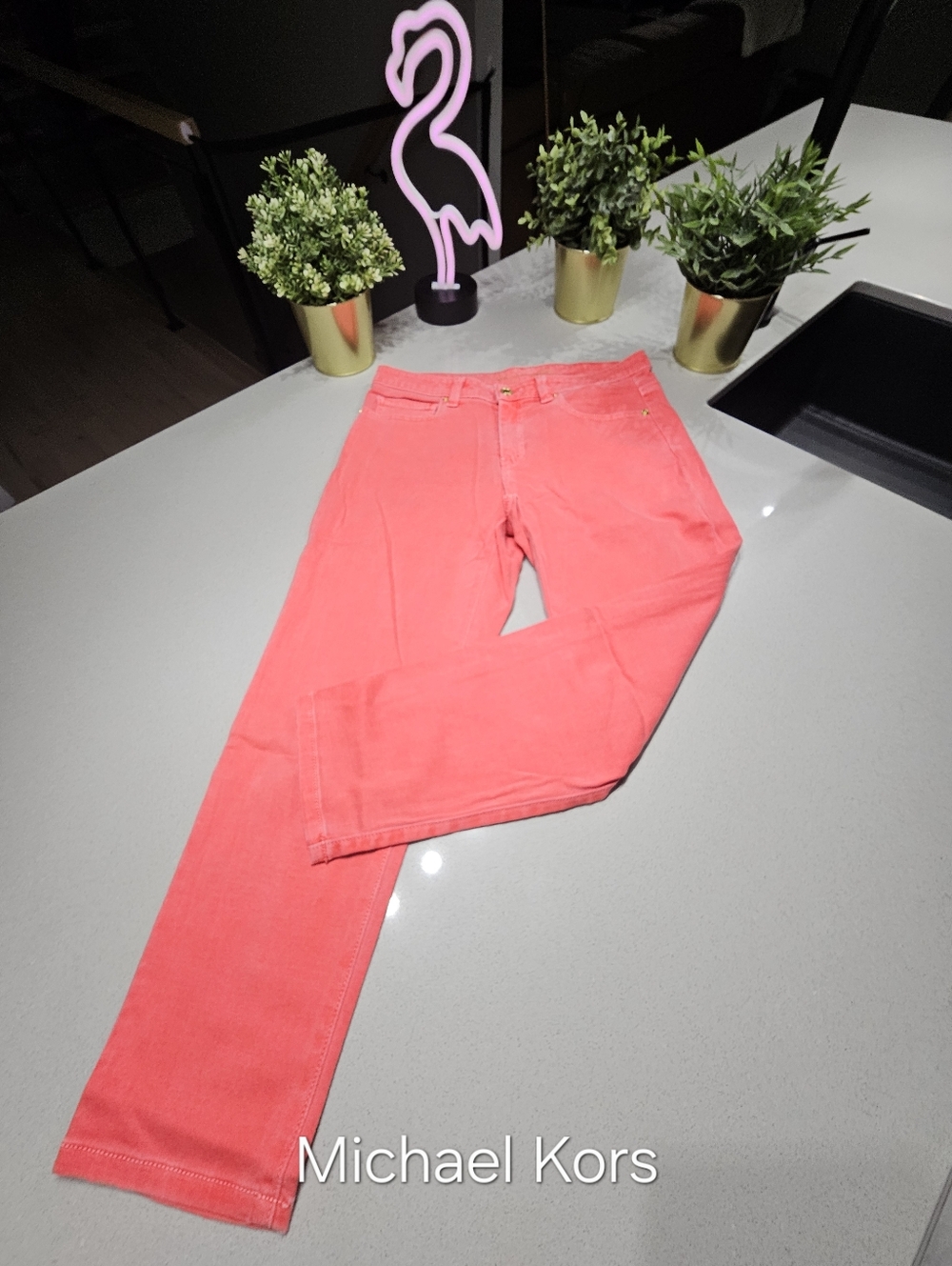 MICHAEL KORS Éclatant Pantalon En Denim Corail Avec Logo